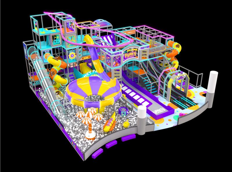 Futuristic modular indoor playground design by Dream Garden, combining immersive visuals, modular structure, and high play capacit